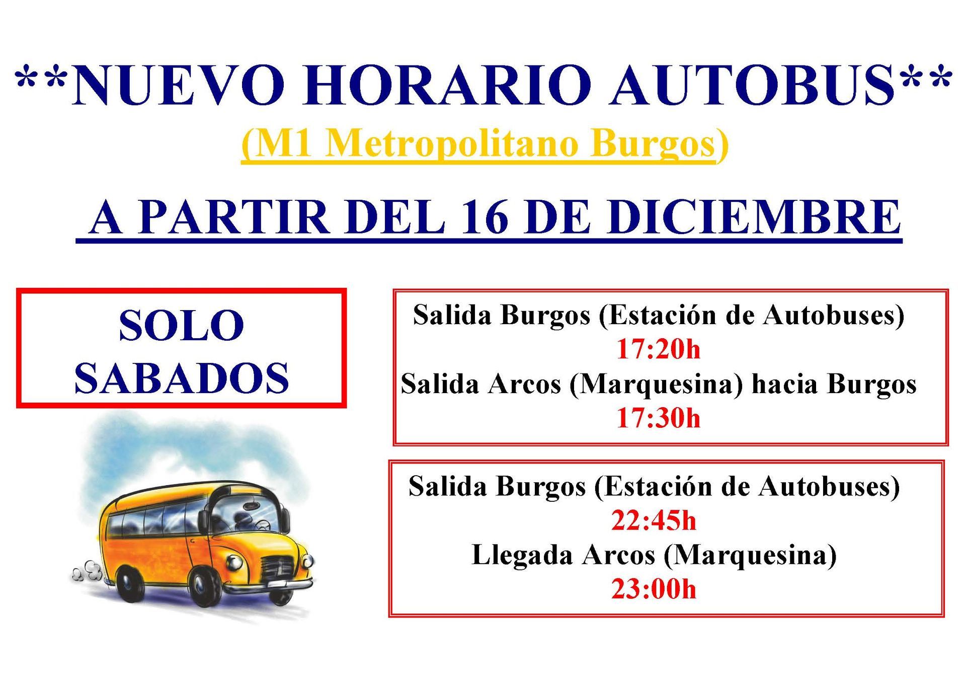 Nuevo horario de autobus (Sabados)