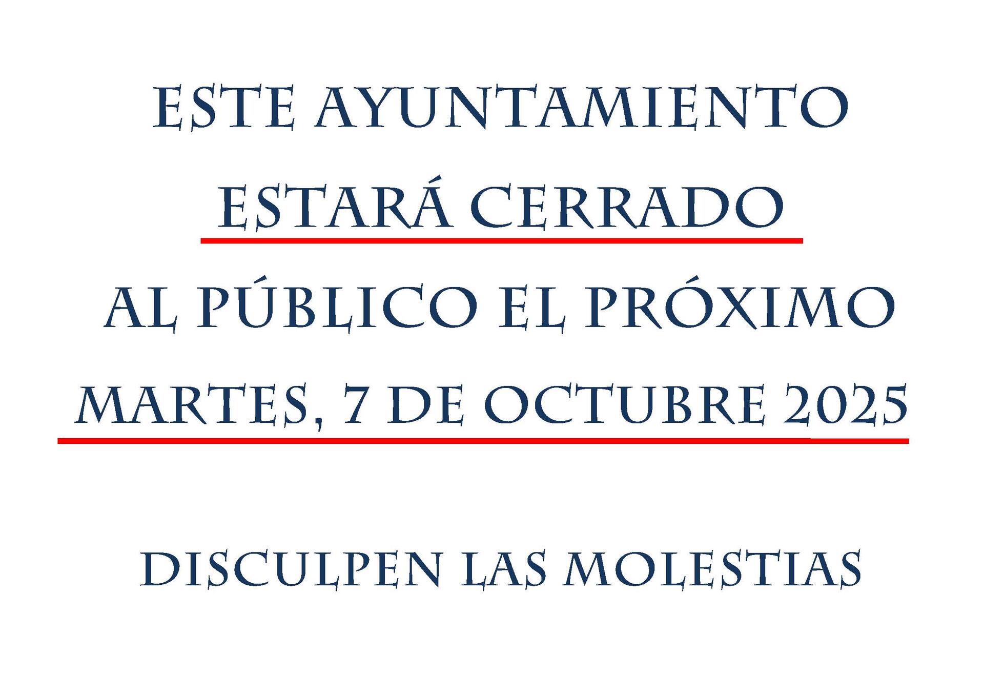 Imágen del ecento: Cierre oficinas ayuntamiento